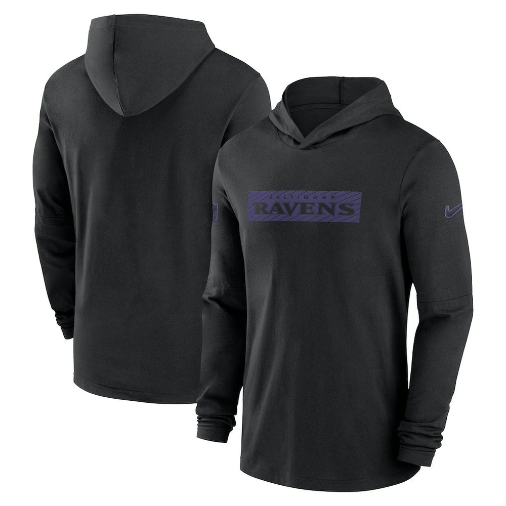 Baltimore Ravens 2024/25 Sideline Performance Long Sleeve Hoodie T-Shirt - Black Hoodies