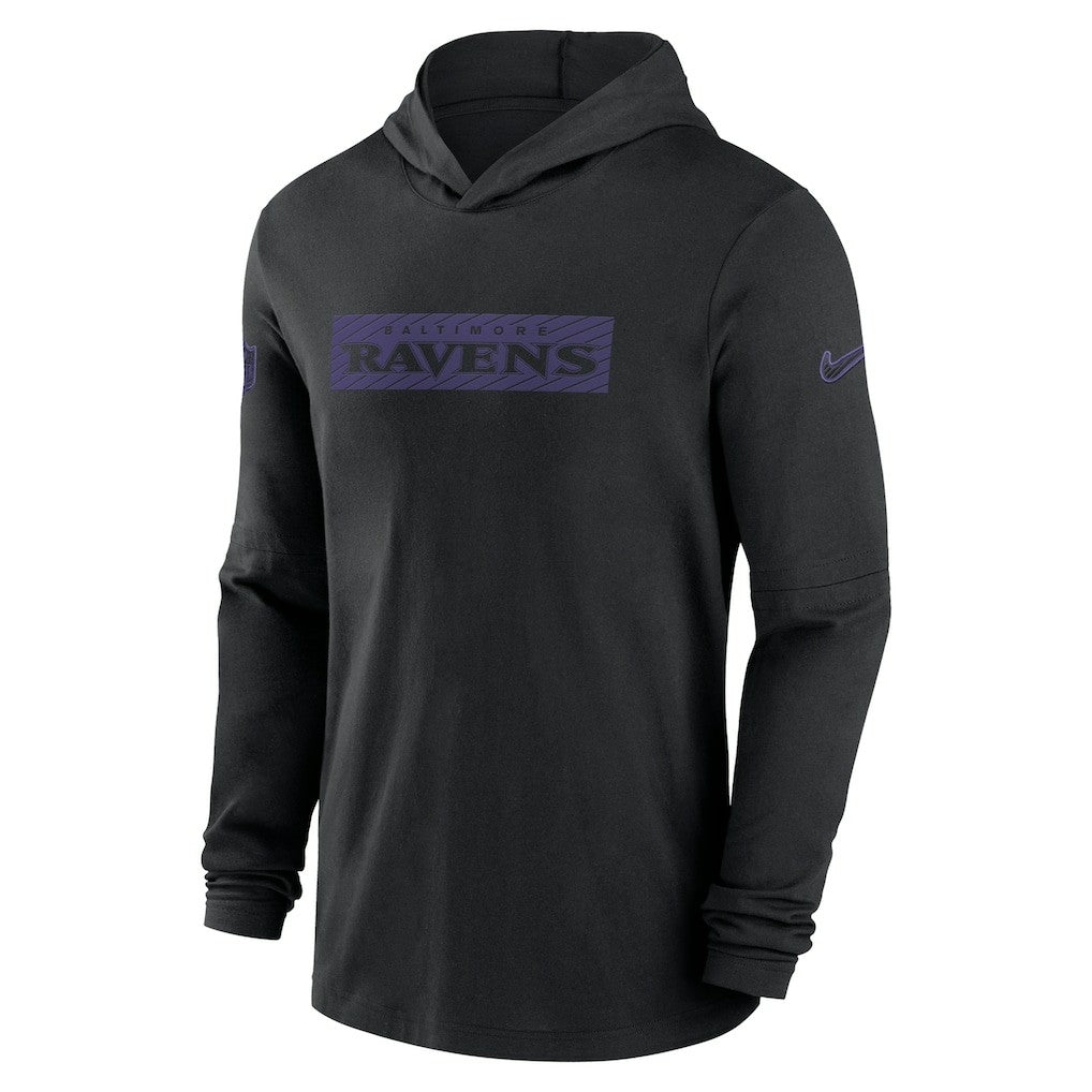 Baltimore Ravens 2024/25 Sideline Performance Long Sleeve Hoodie T-Shirt - Black Hoodies