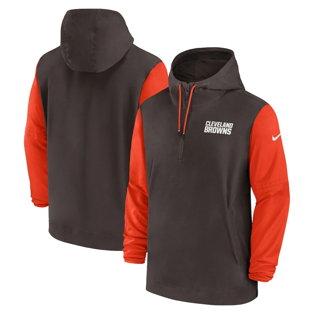 Cleveland Browns 2024/25 Sideline Pre-Game Player 1/2-Zip Hoodie Jacket - Brown/Orange Hoodies