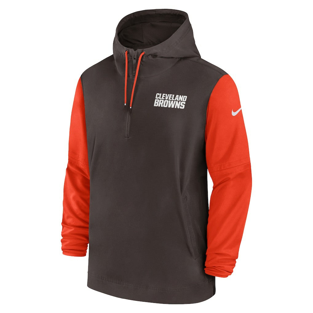 Cleveland Browns 2024/25 Sideline Pre-Game Player 1/2-Zip Hoodie Jacket - Brown/Orange Hoodies