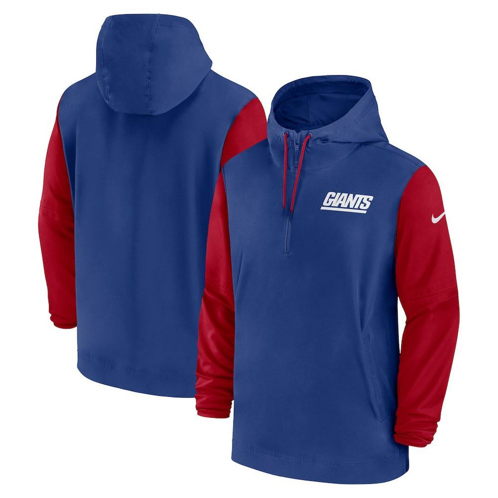 New York Giants 2024/25 Sideline Pre-Game Player 1/2-Zip Hoodie Jacket - Royal/Red Hoodies
