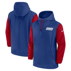 New York Giants 2024/25 Sideline Pre-Game Player 1/2-Zip Hoodie Jacket - Royal/Red Hoodies
