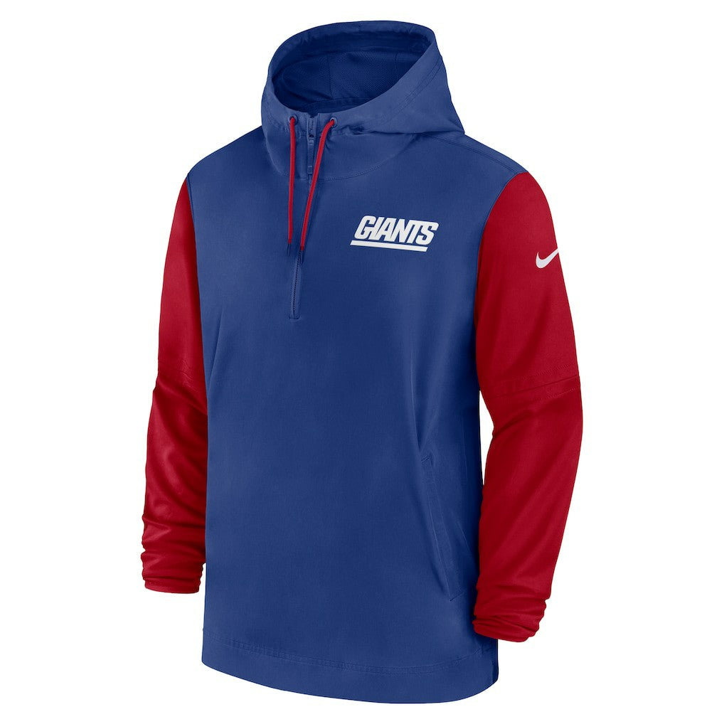 New York Giants 2024/25 Sideline Pre-Game Player 1/2-Zip Hoodie Jacket - Royal/Red Hoodies