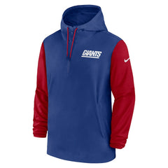 New York Giants 2024/25 Sideline Pre-Game Player 1/2-Zip Hoodie Jacket - Royal/Red Hoodies