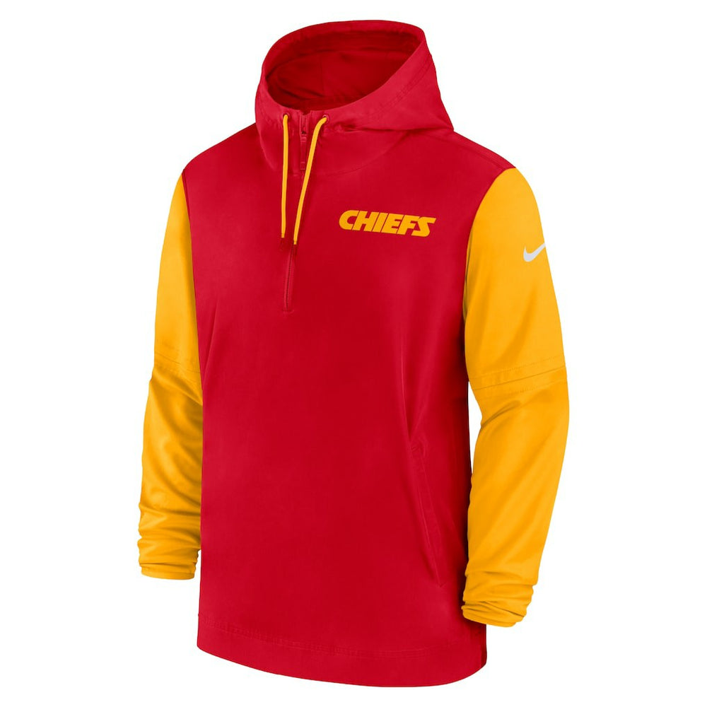 Kansas City Chiefs 2024/25 Sideline Pre-Game Player 1/2-Zip Hoodie Jacket - Red/Gold Hoodies
