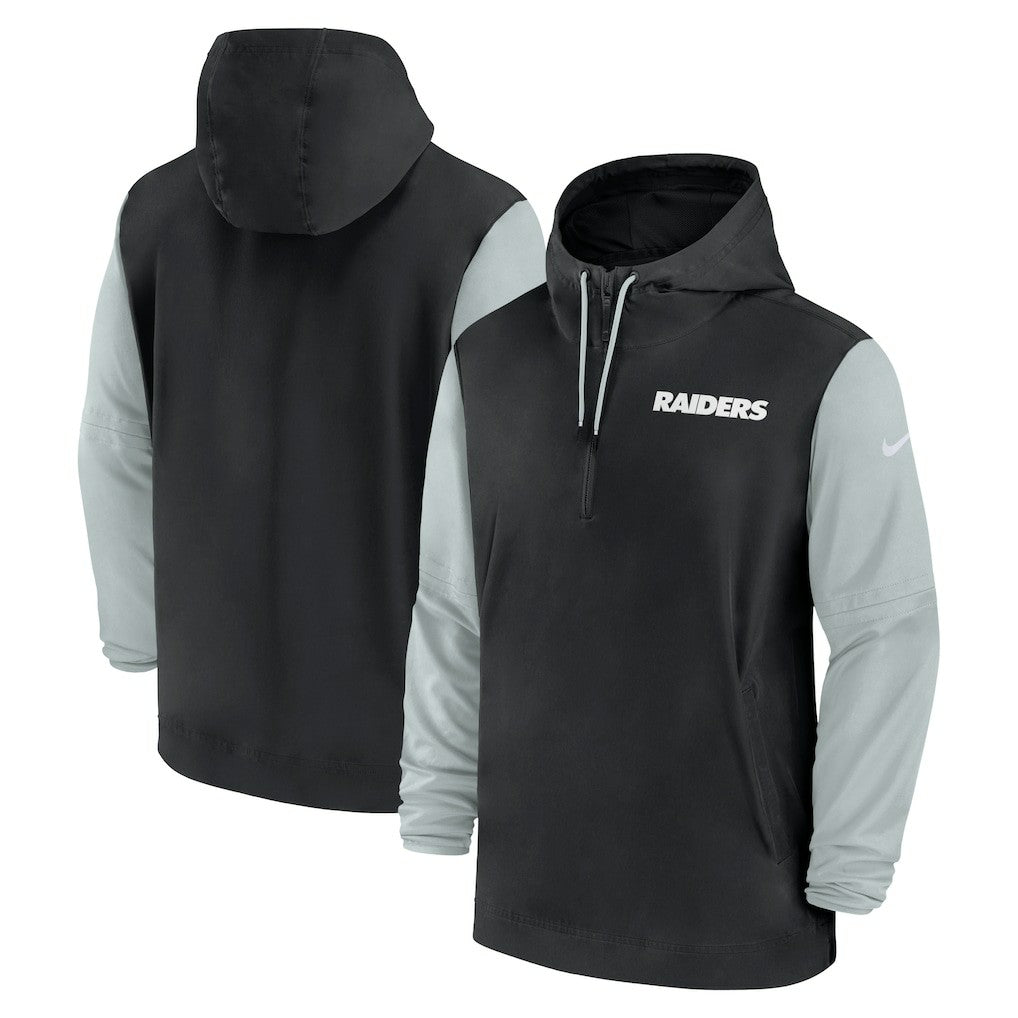 Las Vegas Raiders 2024/25 Sideline Pre-Game Player 1/2-Zip Hoodie Jacket - Black/Silver Hoodies