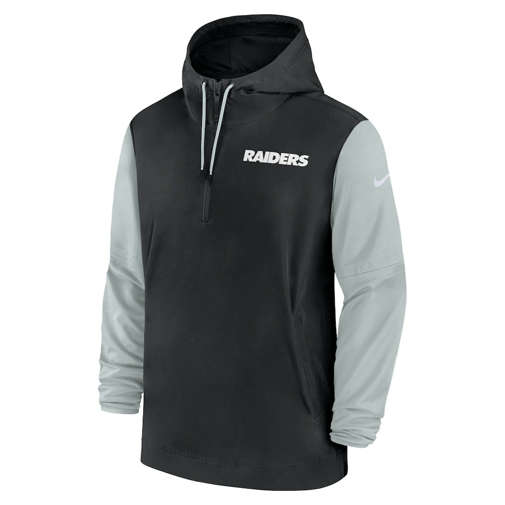 Las Vegas Raiders 2024/25 Sideline Pre-Game Player 1/2-Zip Hoodie Jacket - Black/Silver Hoodies