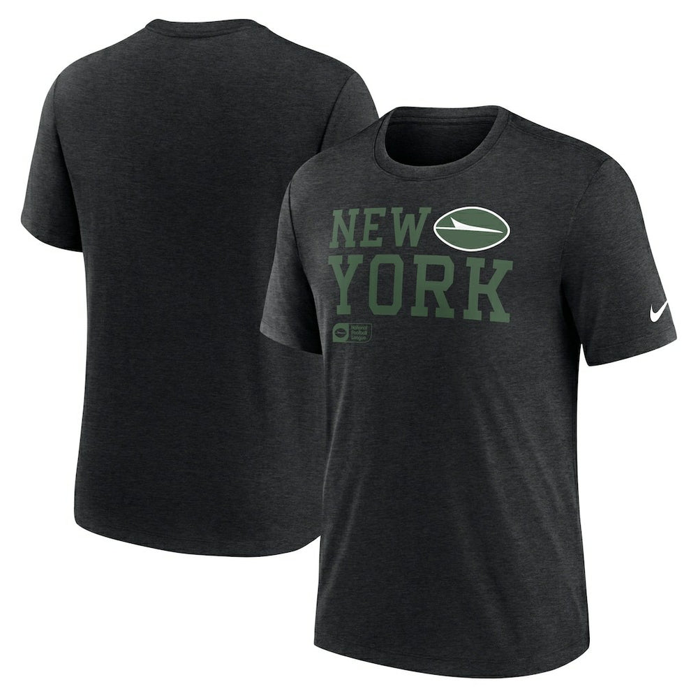 New York Jets Overlap Lockup Tri-Blend T-Shirt - Black T-shirts