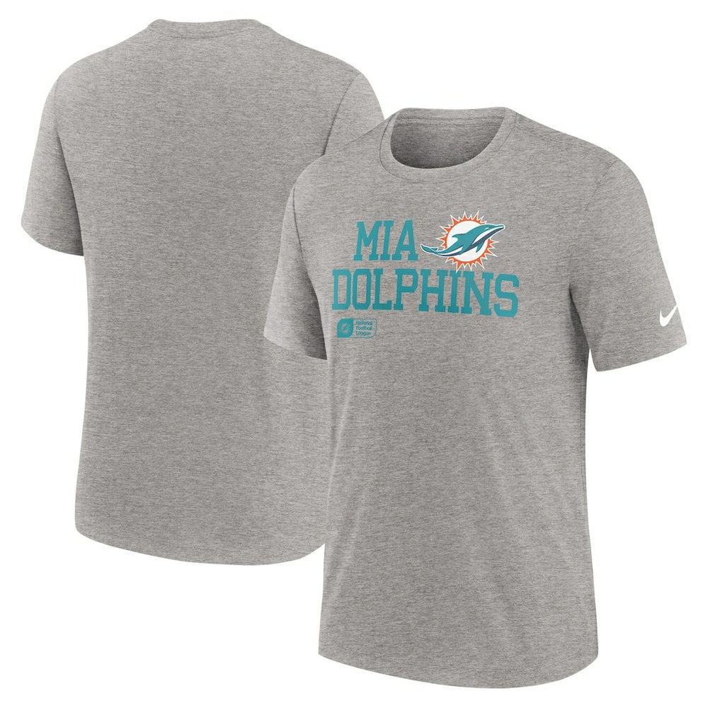 Miami Dolphins Overlap Lockup Tri-Blend T-Shirt - Heather Gray T-shirts