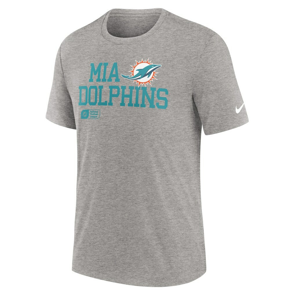 Miami Dolphins Overlap Lockup Tri-Blend T-Shirt - Heather Gray T-shirts