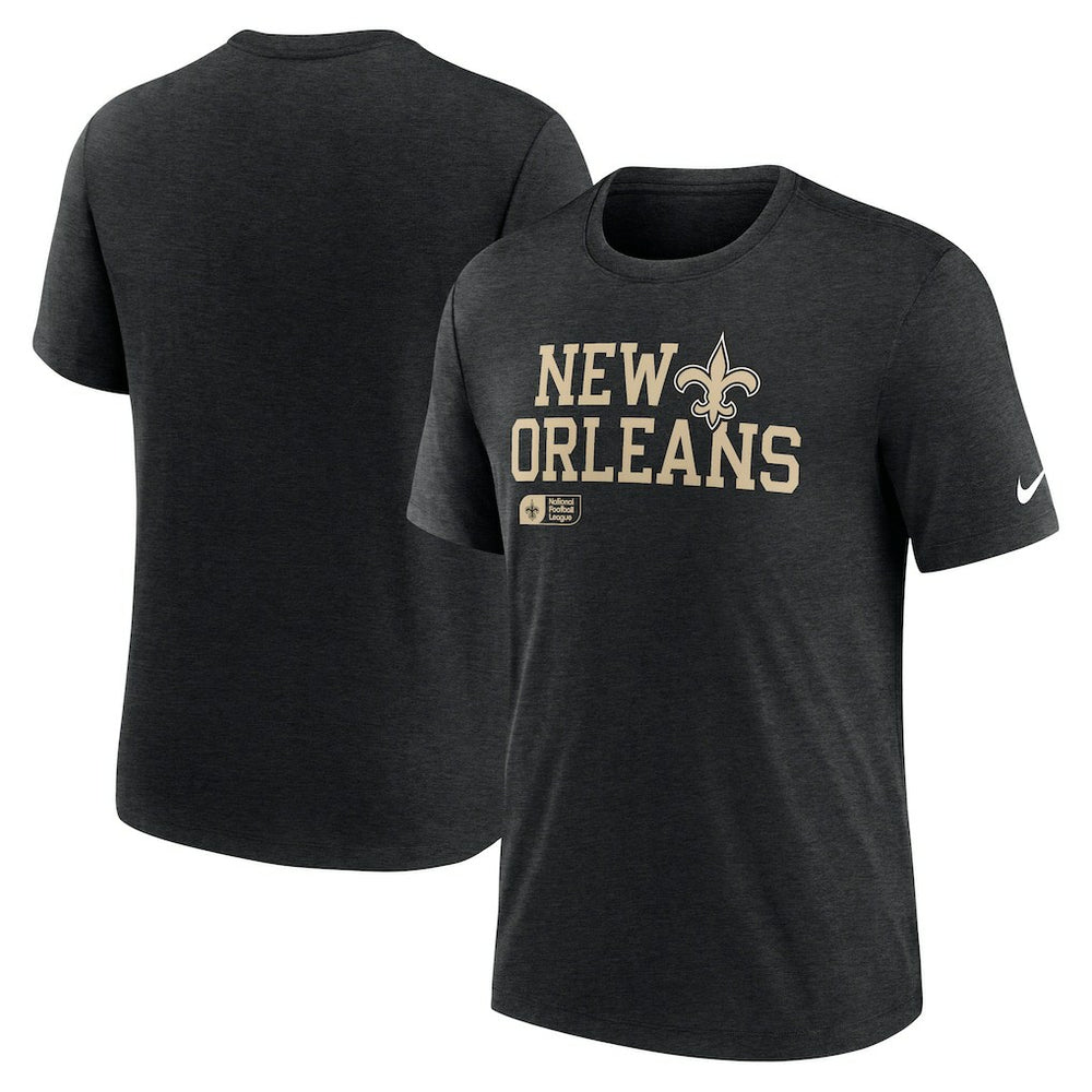 New Orleans Saints Overlap Lockup Tri-Blend T-Shirt - Black T-shirts