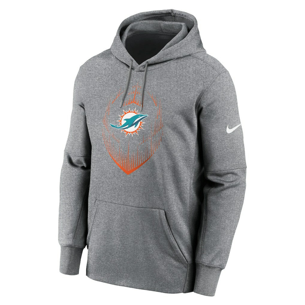Miami Dolphins Icon Performance Pullover Hoodie - Heather Gray Hoodies