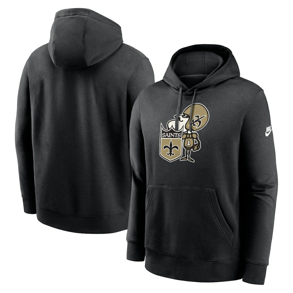 New Orleans Saints Rewind Club Logo Pullover Hoodie - Black Hoodies