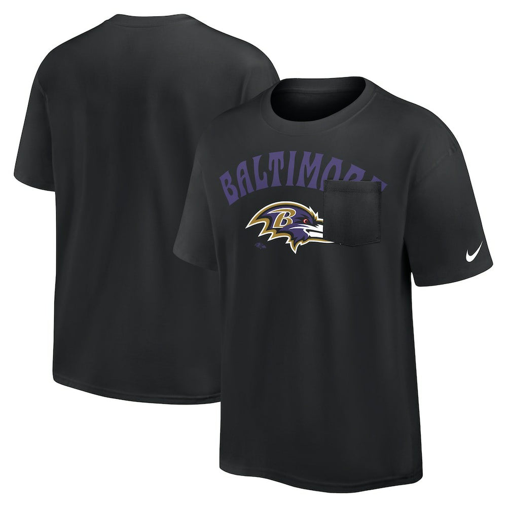 Baltimore Ravens Rewind Heavy Max90 Pocket T-Shirt - Black T-shirts