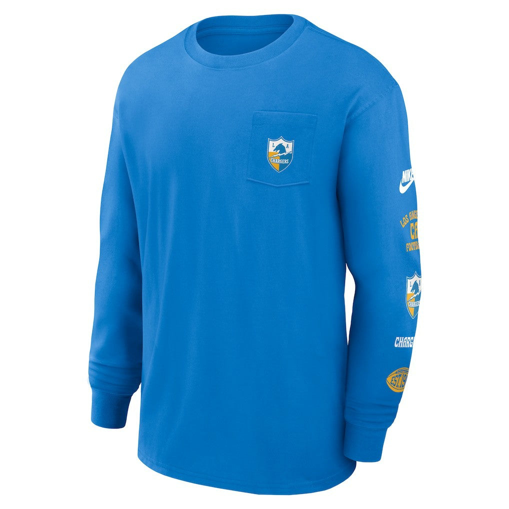 Los Angeles Chargers Rewind Heavy Max90 Pocket Long Sleeve T-Shirt - Powder Blue T-shirts
