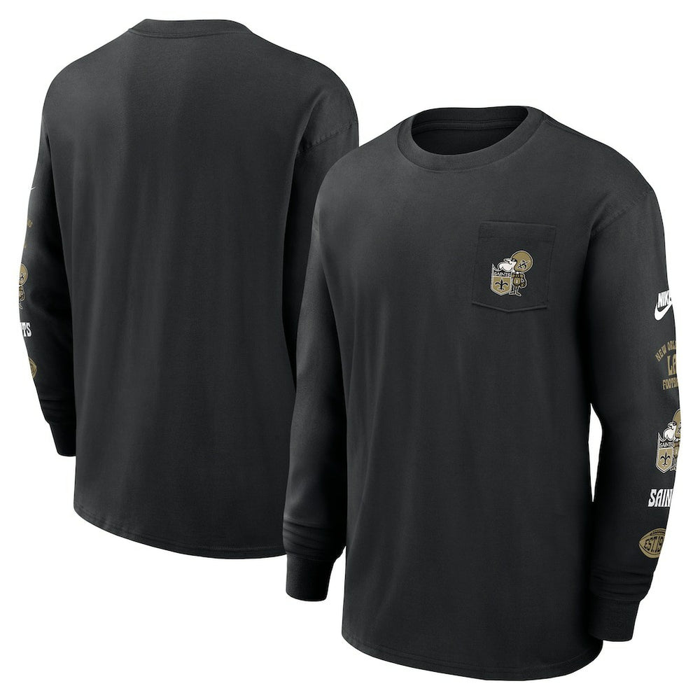 New Orleans Saints Rewind Heavy Max90 Pocket Long Sleeve T-Shirt - Black T-shirts