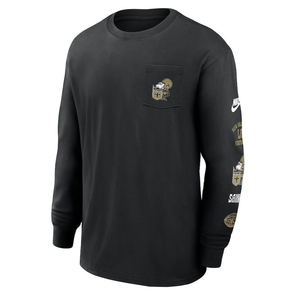 New Orleans Saints Rewind Heavy Max90 Pocket Long Sleeve T-Shirt - Black T-shirts