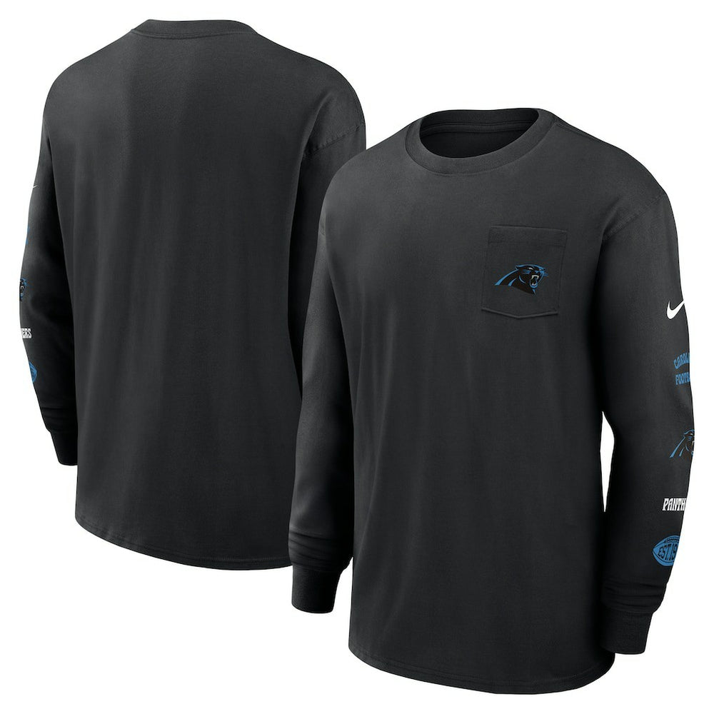Carolina Panthers Rewind Heavy Max90 Pocket Long Sleeve T-Shirt - Black T-shirts