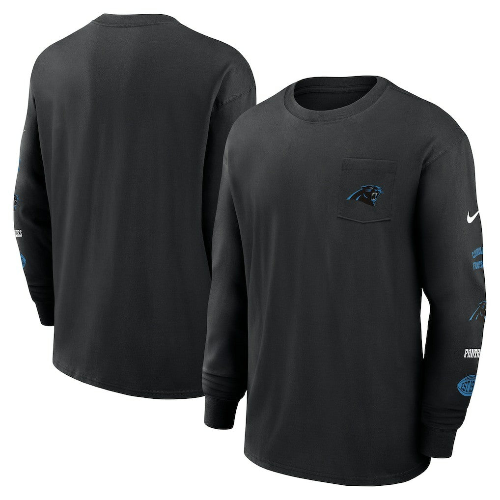 Carolina Panthers Rewind Heavy Max90 Pocket Long Sleeve T-Shirt - Black T-shirts