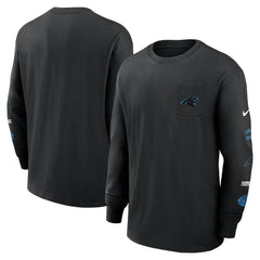 Carolina Panthers Rewind Heavy Max90 Pocket Long Sleeve T-Shirt - Black T-shirts
