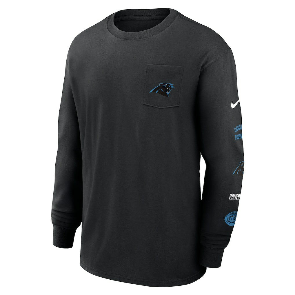 Carolina Panthers Rewind Heavy Max90 Pocket Long Sleeve T-Shirt - Black T-shirts