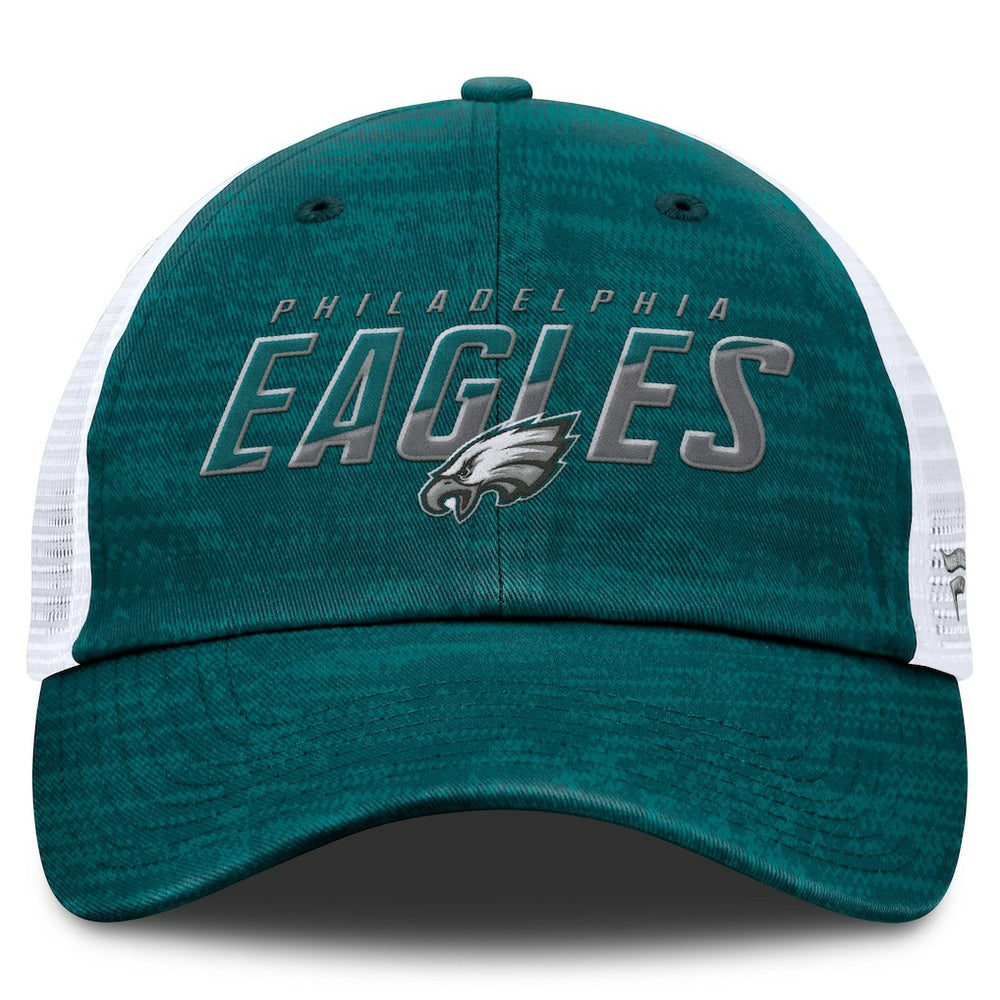 Philadelphia Eagles Challenge Trucker Adjustable Hat - Heather Midnight Green Hats