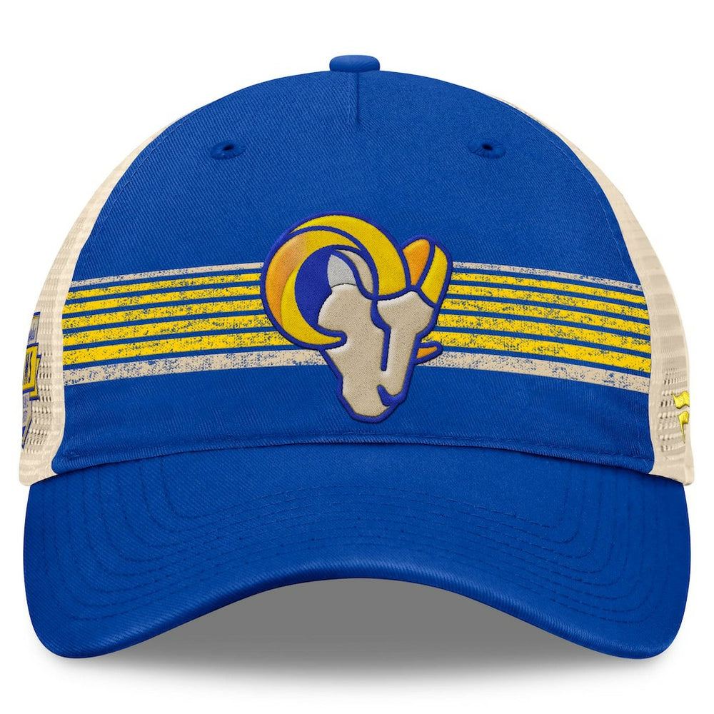 Los Angeles Rams Center Stripe Trucker Adjustable Hat - Royal/Natural Hats