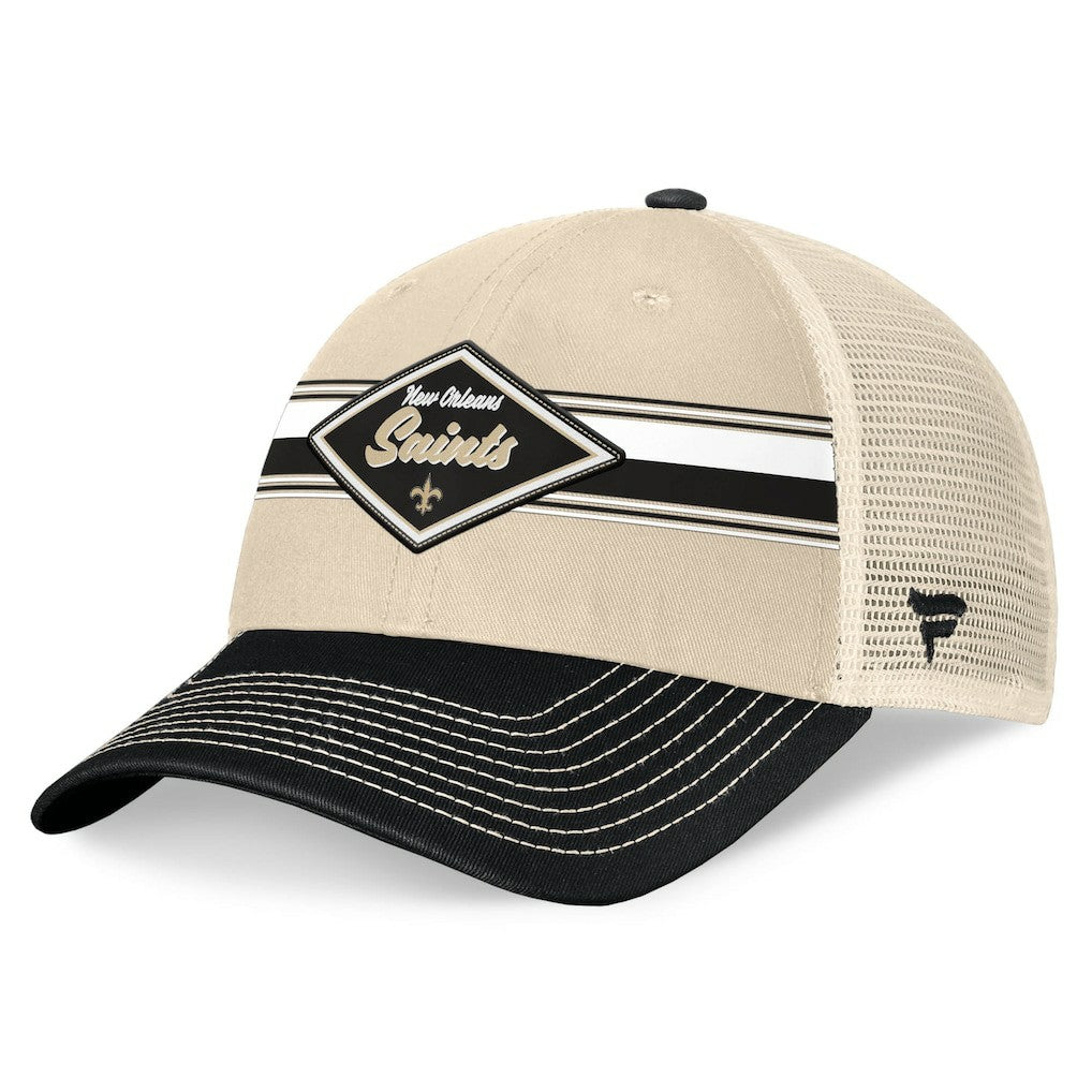 New Orleans Saints Diamond Stripe Trucker Adjustable Hat - Natural/Black Hats