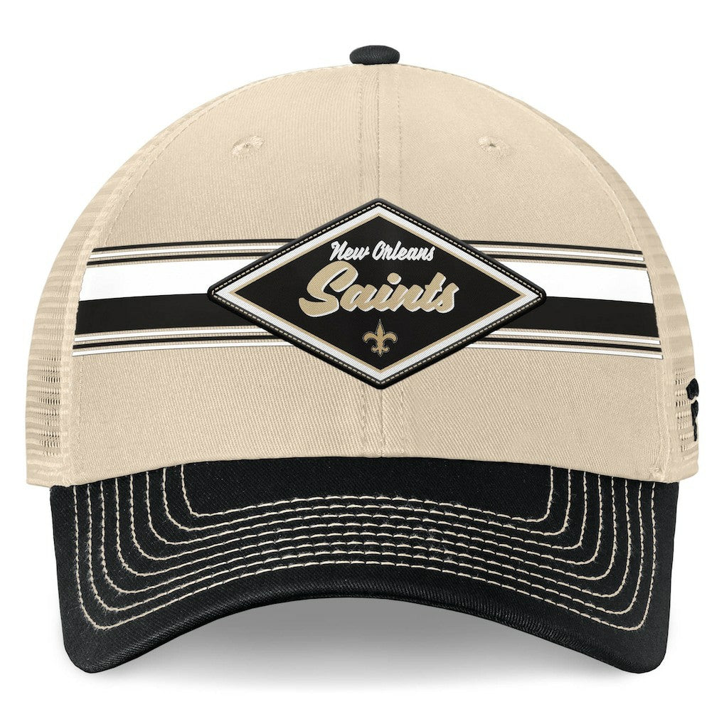 New Orleans Saints Diamond Stripe Trucker Adjustable Hat - Natural/Black Hats