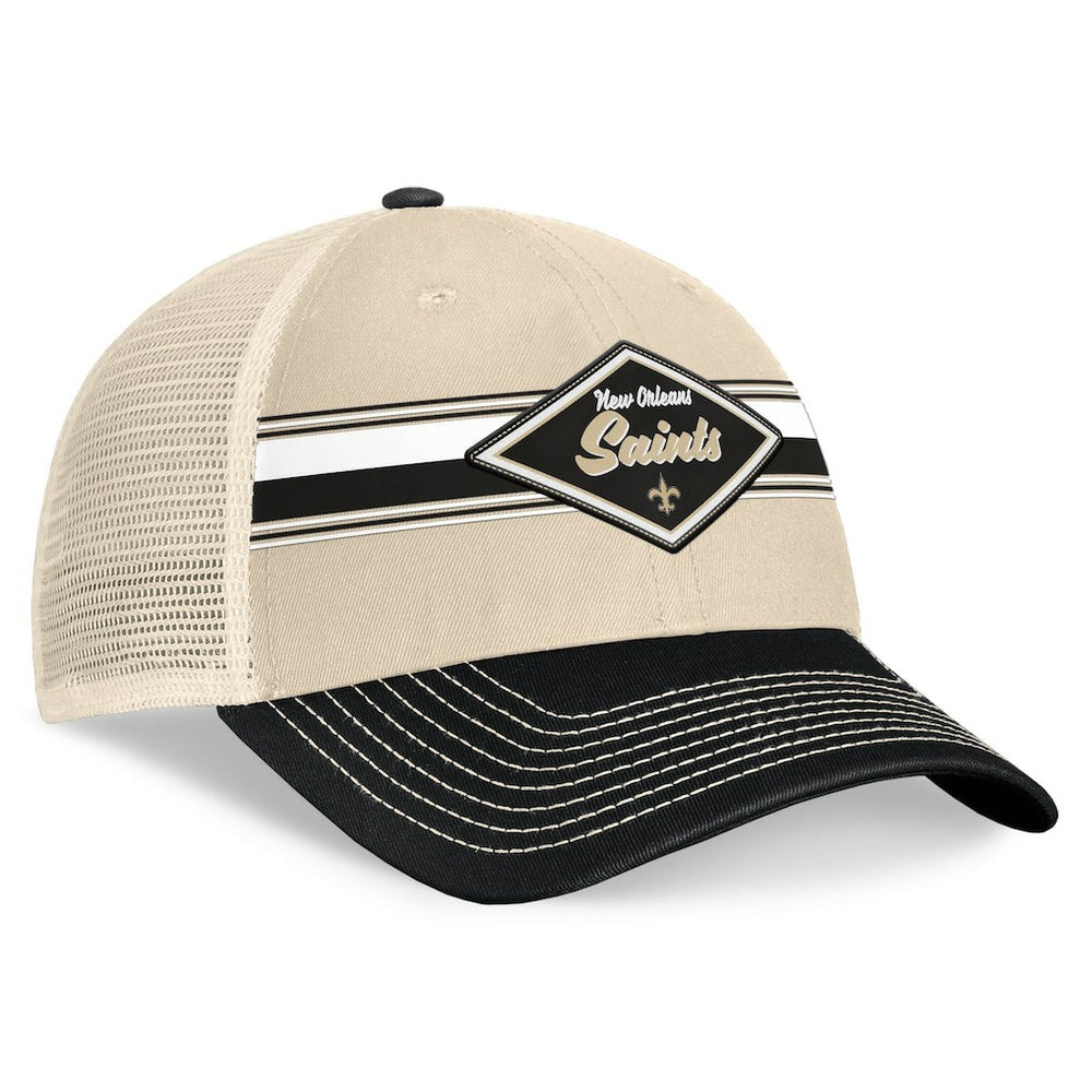 New Orleans Saints Diamond Stripe Trucker Adjustable Hat - Natural/Black Hats