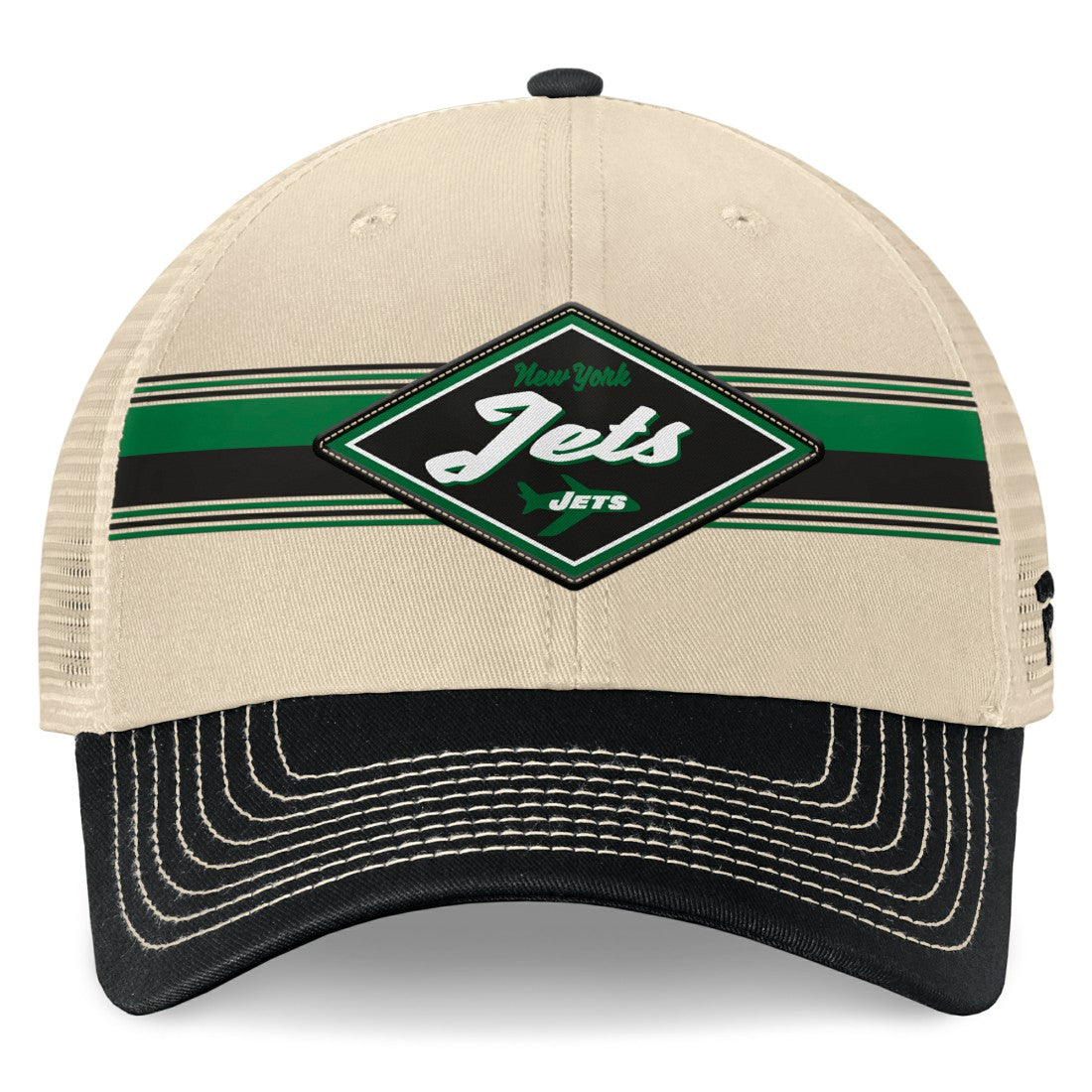 New York Jets Diamond Stripe Trucker Adjustable Hat - Natural/Black Hats