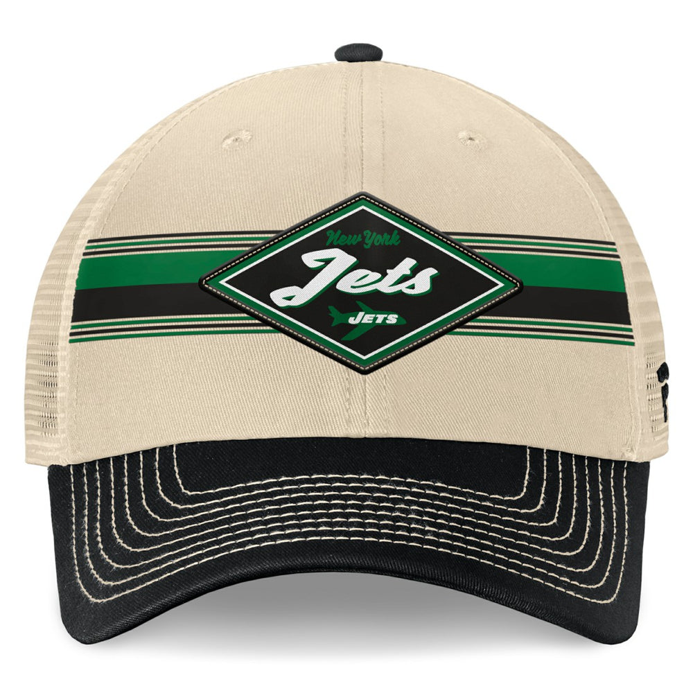 New York Jets Diamond Stripe Trucker Adjustable Hat - Natural/Black Hats