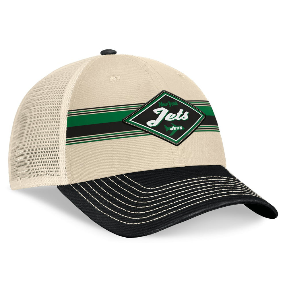 New York Jets Diamond Stripe Trucker Adjustable Hat - Natural/Black Hats