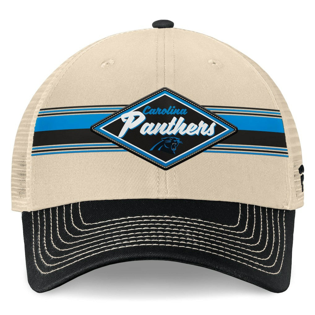Carolina Panthers Diamond Stripe Trucker Adjustable Hat - Natural/Black Hats