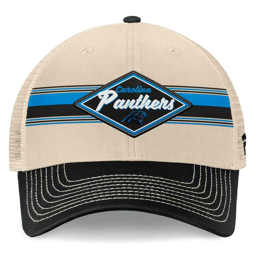 Carolina Panthers Diamond Stripe Trucker Adjustable Hat - Natural/Black Hats