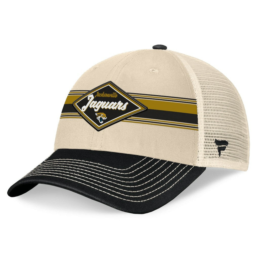 Jacksonville Jaguars Diamond Stripe Trucker Adjustable Hat - Natural/Black Hats