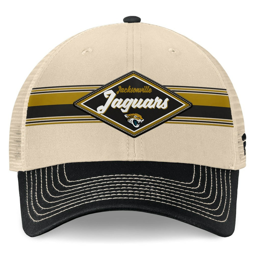 Jacksonville Jaguars Diamond Stripe Trucker Adjustable Hat - Natural/Black Hats