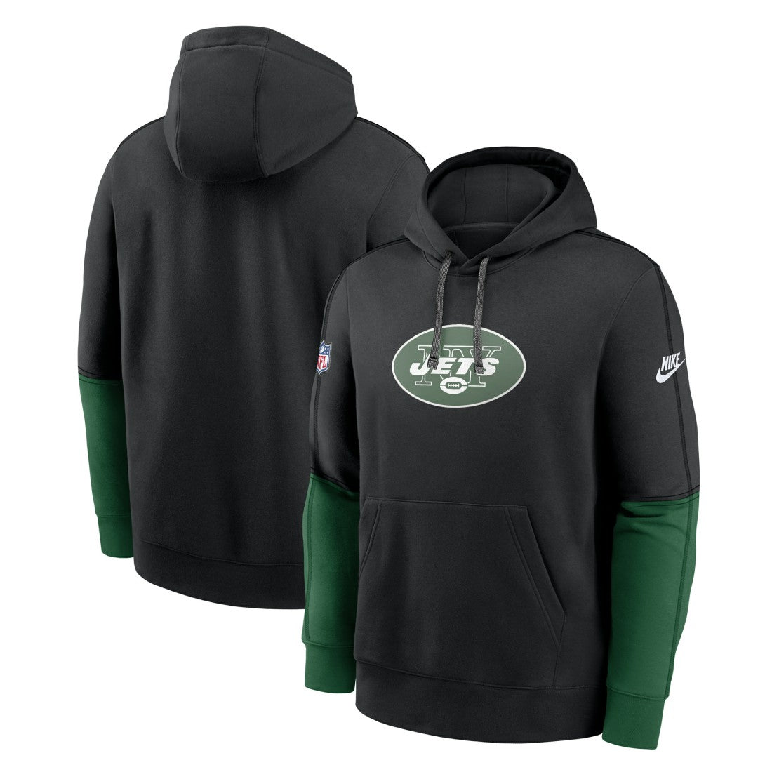New York Jets Throwback Logo Club Tri-Blend Pullover Hoodie - Black Hoodies