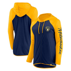 Milwaukee Brewers Fanatics Women's Script Sleeve Full-Zip Hoodie - Navy/Gold Hoodies