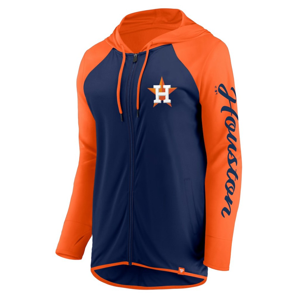 Houston Astros Fanatics Women's Script Sleeve Full-Zip Hoodie - Navy/Orange Hoodies