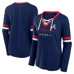 Atlanta Braves Fanatics Women's Won & Done Raglan Lace-Up Long Sleeve T-Shirt - Navy T-shirts