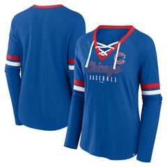 Chicago Cubs Fanatics Women's Won & Done Raglan Lace-Up Long Sleeve T-Shirt - Royal T-shirts