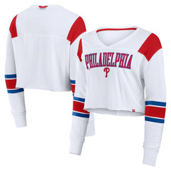 Philadelphia Phillies Fanatics Women's Stretch Cropped Fashion Long Sleeve T-Shirt - White T-shirts