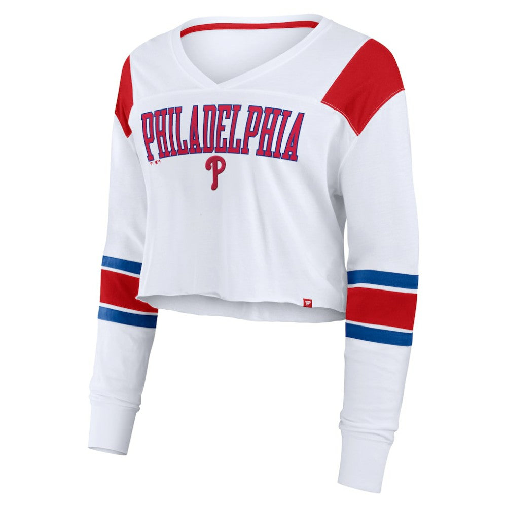 Philadelphia Phillies Fanatics Women's Stretch Cropped Fashion Long Sleeve T-Shirt - White T-shirts