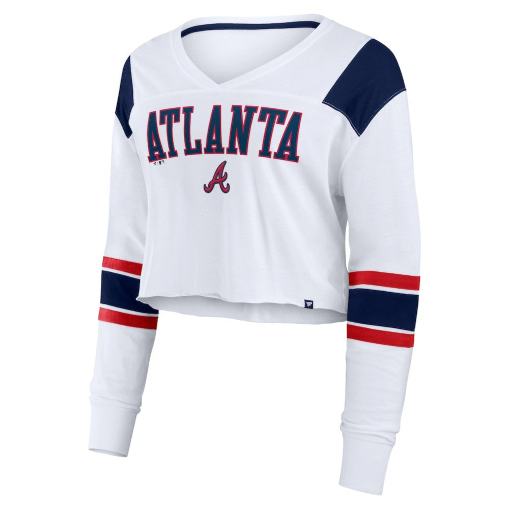 Atlanta Braves Fanatics Women's Stretch Cropped Fashion Long Sleeve T-Shirt - White T-shirts