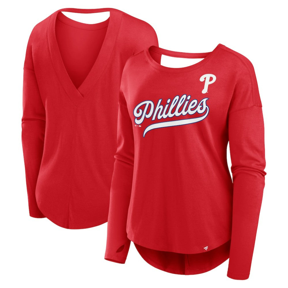 Philadelphia Phillies Fanatics Women's Core Boat Neck Long Sleeve T-Shirt  - Red T-shirts