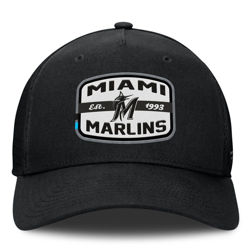 Miami Marlins Fanatics Team Patch A-Frame Trucker Snapback Hat - Black Hats