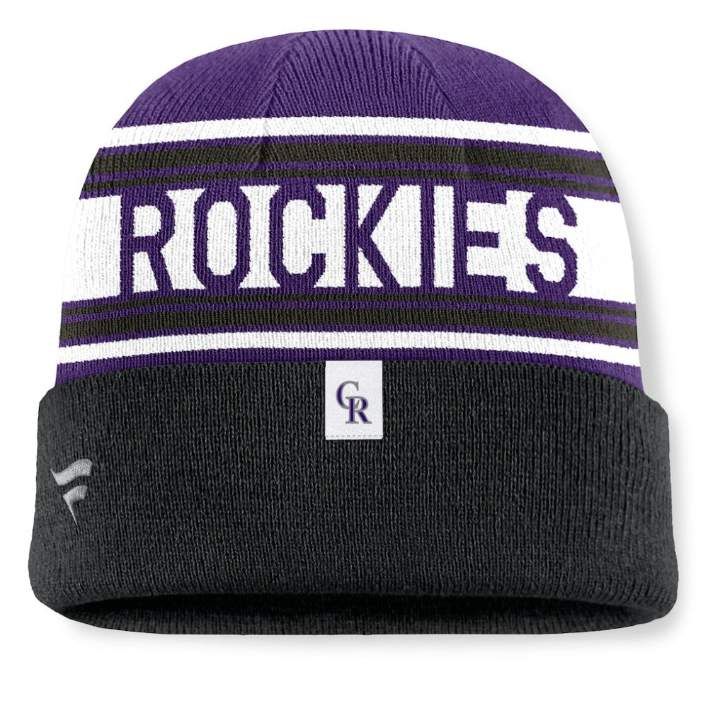 Colorado Rockies Fanatics Fundamental Team Stripe Cuffed Knit Hat - Black Hats