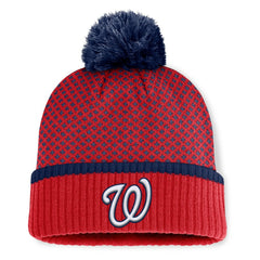 Washington Nationals Fanatics Women's Fundamental Jacquard Cuffed Knit Hat with Pom - Red Hats