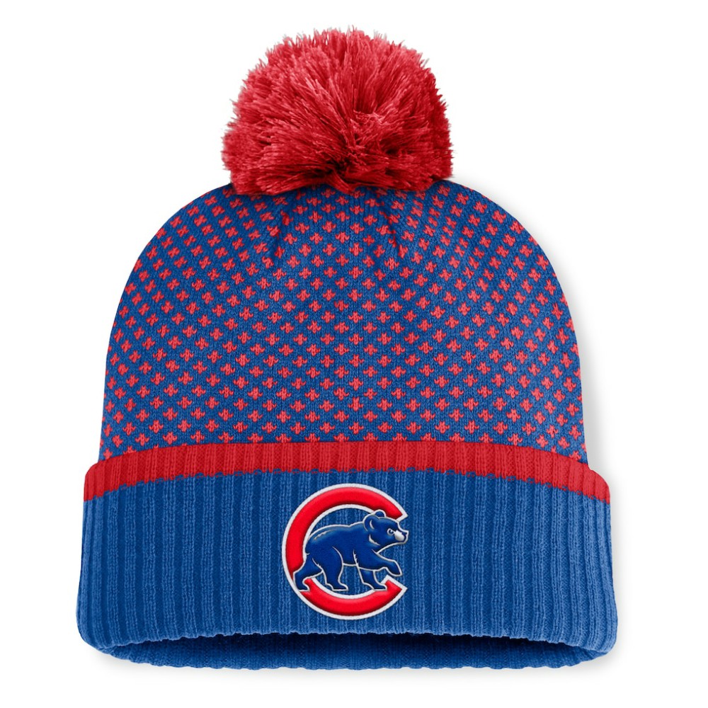 Chicago Cubs Fanatics Women's Fundamental Jacquard Cuffed Knit Hat with Pom - Royal Hats